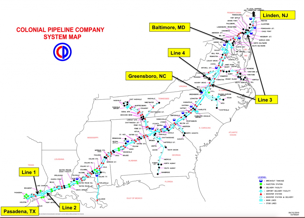 Map of Colonial Pipeline Hacked by Darkside